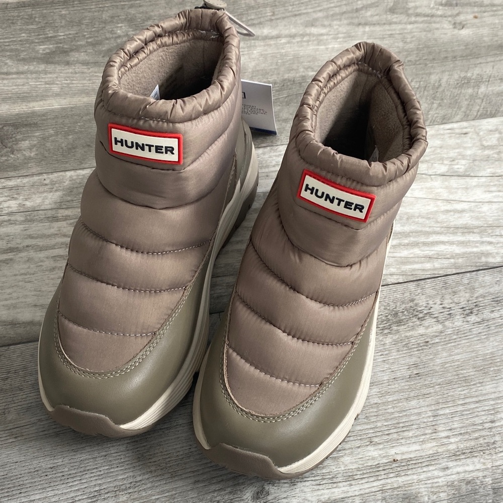 Hunter Quilted Slip-On Boots in Taupe and Olive